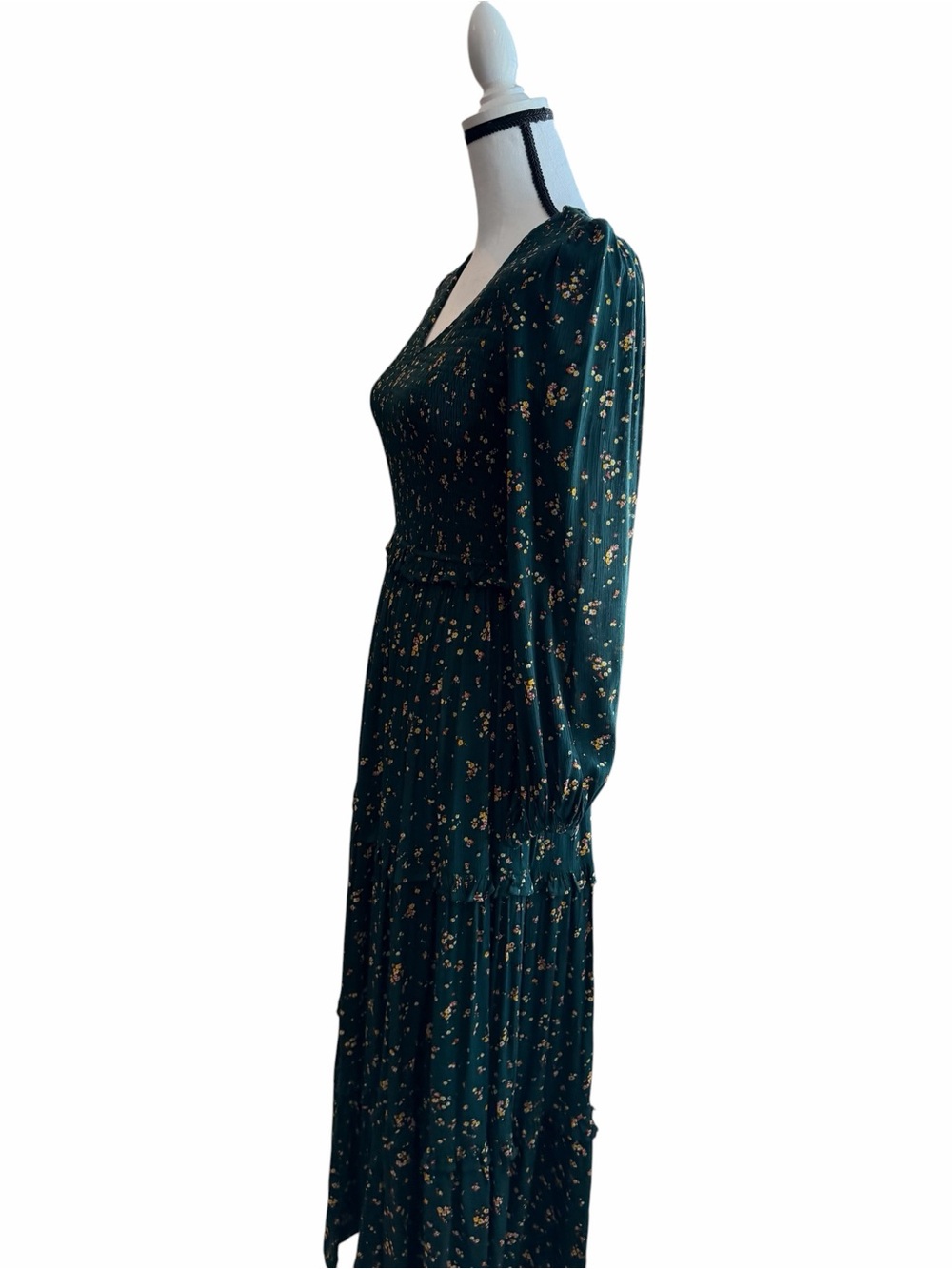 Easel Long Sleeve Tiered Maxi Dress Green with Floral Accents Size Small - Picture 4 of 17